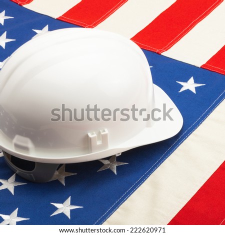 Helmet over US flag - closeup shot - 1 to 1 ratio
