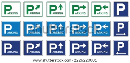 Directional parking area sign set of vector