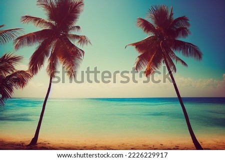 tropical beach with palm trees with summer vacation concept