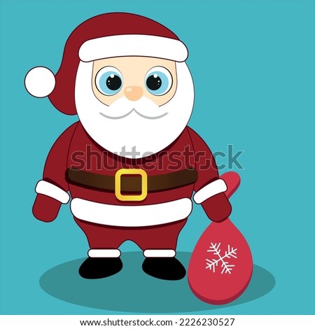 Santa claus with a bag of gifts on a blue background.