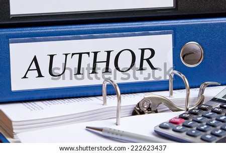 Author - blue binder in the office
