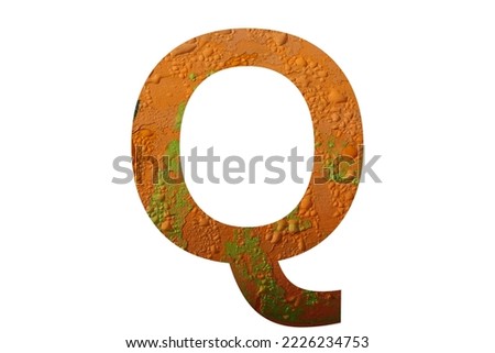 Letter Q of the alphabet made with a orange color background with raindrops, with colors orange, green and yellow