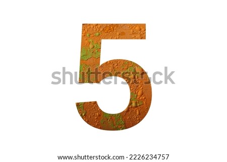 number 5 of the alphabet made with a orange color background with raindrops, with colors orange, green and yellow