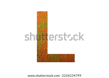 Letter L of the alphabet made with a orange color background with raindrops, with colors orange, green and yellow Royalty-Free Stock Photo #2226234799