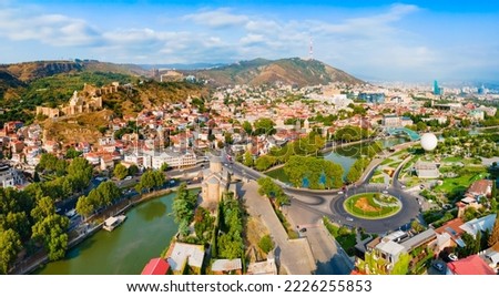 Tbilisi old town aerial panoramic view. Tbilisi is the capital and the largest city of Georgia, lying on the banks of the Kura River. Royalty-Free Stock Photo #2226255853