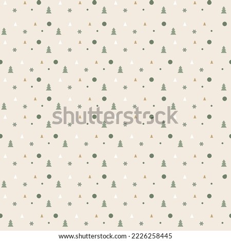 Pastel color Christmas tree and snowflake seamless pattern in beige background