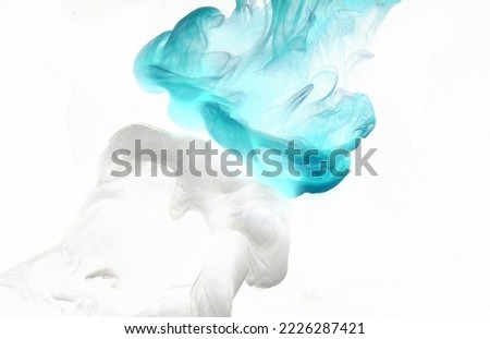 Blue white ink abstract background. Acrylic paint backdrop for perfume, hookah, cosmetics. Mysterious smoke clouds, colorful fog