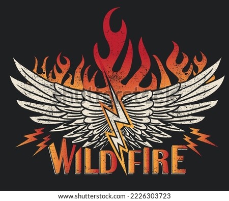 Wild fire rock design for t-shirt. Eagle wing artwork for  apparel, sticker, poster and others. Royalty-Free Stock Photo #2226303723