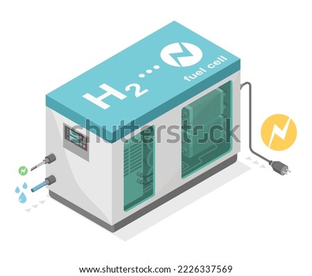 green hydrogen fuel cell h2 
portable energy power plant clean power low emission ecology system diagram isometric infographic vector Royalty-Free Stock Photo #2226337569