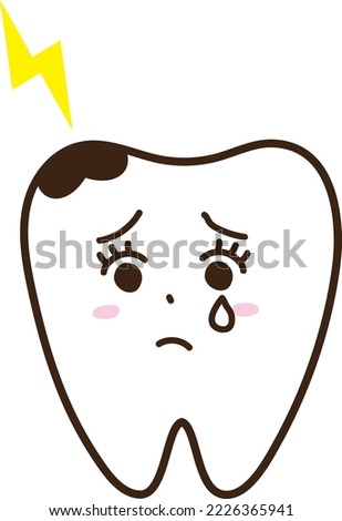 Illustration of an anthropomorphic tooth that becomes decayed and has a sad expression