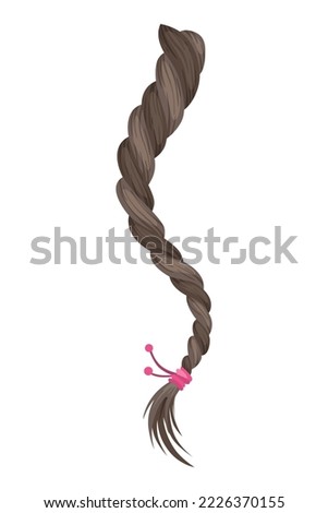 Hair braid. Long female fashion plait. Vector illustration of human hair in natural color. Cartoon art illustration with ribbon isolated on white background Royalty-Free Stock Photo #2226370155