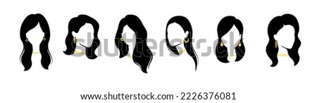 Woman with jewelry. Set of female silhouette. Vector illustration. Royalty-Free Stock Photo #2226376081