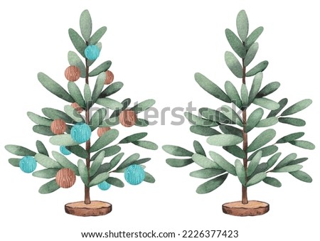 Set of green Christmas trees. Watercolor illustration isolated on white background.