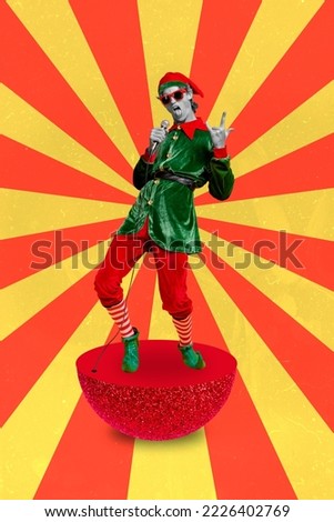 Creative photo 3d collage artwork poster postcard of funky performer vocalist singing karaoke club isolated on painting background
