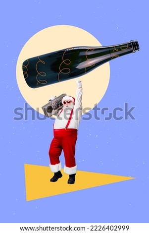 Creative abstract template graphics image of smiling funny grandfather listening boom boz enjoying x-mas isolated drawing background