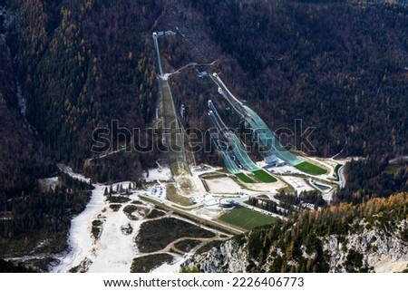 Wide Panorama of Planica Valley And Ski Jumps location from Top of Cipernik Mountain - Julian Alps Slovenia