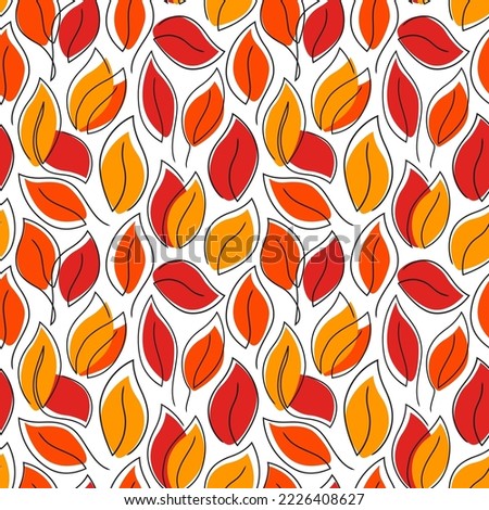 Autumn leaves seamless pattern. Fall surface print. Botanic motif. Eco, natural, organic concept background. Continuous single line design. Modern simple minimal flat style vector wallpaper