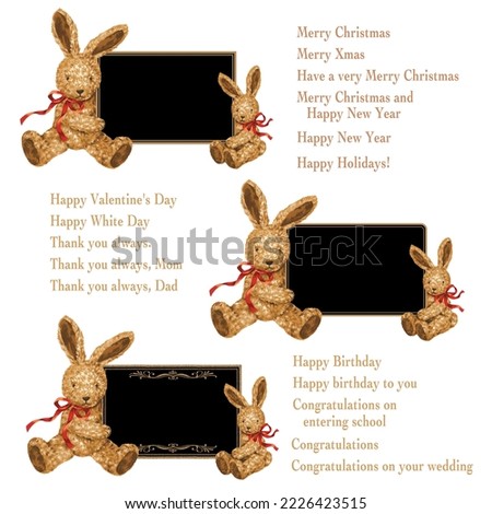 Greeting card material using cute hand-drawn rabbits,,