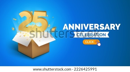 Anniversary birthday 25 years golden background. Happy vector poster 25th anniversary confetti celebration poster