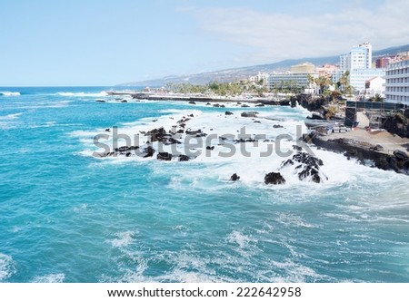 Puerto de la Cruz city coast in the Tenerife, Spain.