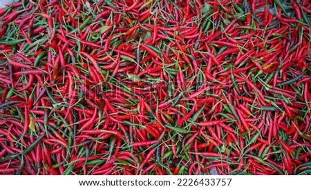  Hot chilli peppers pattern texture background. Close up background landscape of hot chili peppers.Roadside vegetable market red chili pepper group                               