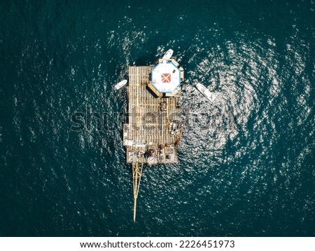 Top Down Drone Photo of Offshore Abandoned Oil Rig 
