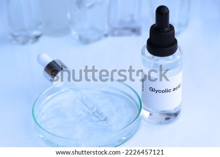 Glycolic acid in a bottle, chemical ingredient in beauty product, skin care products Royalty-Free Stock Photo #2226457121
