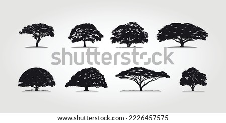 set of big tree silhouettes vector. hand drawn isolated natural elements