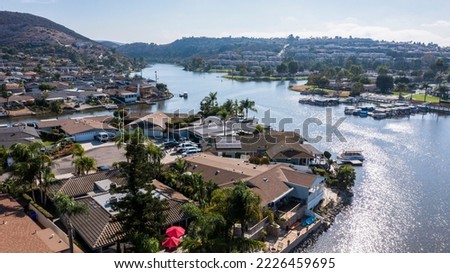 Afternoon view of Lake San Marcos in San Marcos, California, USA. Royalty-Free Stock Photo #2226459695