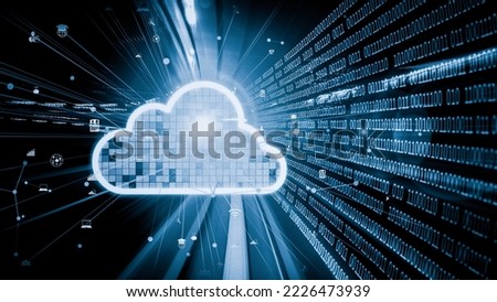 Cloud computer and online data storage with tacit intelligent sharing software . Concept of smart digital transformation and technology disruption that changes global trends in new information era .