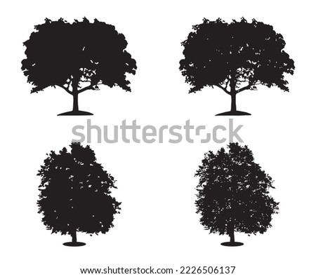 Tree silhouette vector. Isolated forest trees silhouettes in black on white background. Vector set of silhouettes of trees.