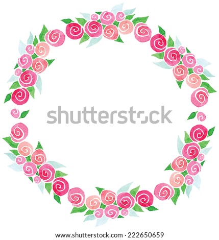 vector watercolor wreath rose flowers and green leaves for invitations, cards, tickets, congratulations
