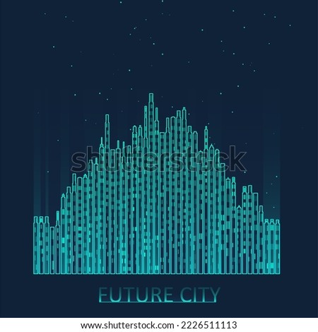 Future city skyline illustration. Graphic concept for your design, linear style.