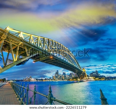 Amazing sunset over Sydney Harbour bridge, NSW, Australia