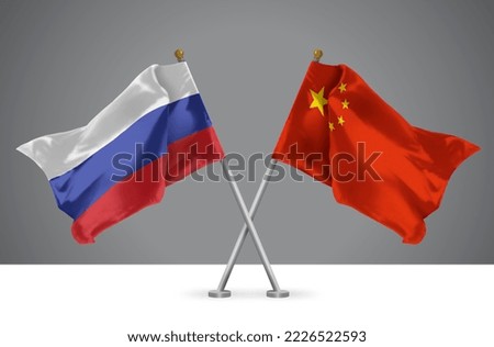 Two Wavy Crossed Flags of China and Russia, Sign of Chinese and Russian Relationships