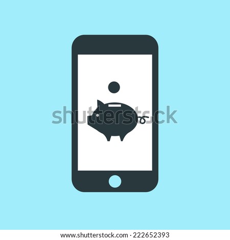 vector piggy money box application icon on touch screen smartphone | modern flat design pictogram isolated on blue background