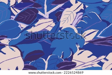 Floral seamless with hand drawn color exotic monstera leaves. Cute summer background. Tropic branches. Modern floral compositions. Fashion vector illustration for wallpaper, fabric, textile.
