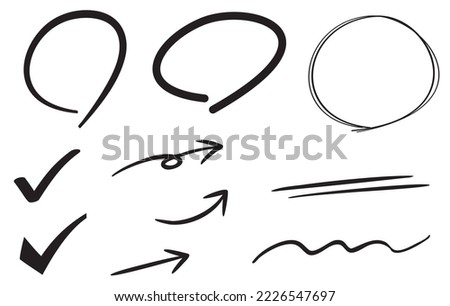 Circles and check marks that look like they were drawn with a pen Royalty-Free Stock Photo #2226547697