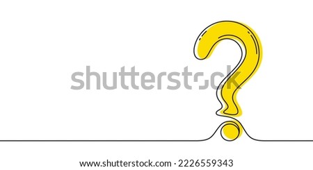 Question mark icon in sketch style. Help and quiz symbol. Continuous line faq banner. Ask question background. Search information banner. Quiz game minimal design. Vector Royalty-Free Stock Photo #2226559343