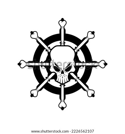 Pirate steering wheel with skull. Vector illustration