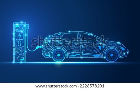 graphic of EV charger station and electric vehicle combined with electronic pattern Royalty-Free Stock Photo #2226578201
