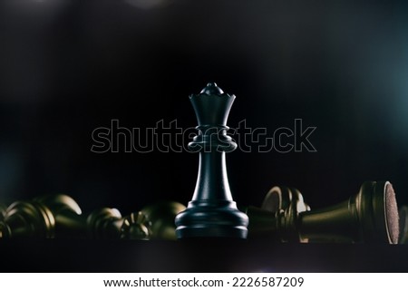 Queen Chess is winner of all chessboard competition fight. Concept Normal regular people can win and success in Business with strategy and plan while other character fall down, copy space
