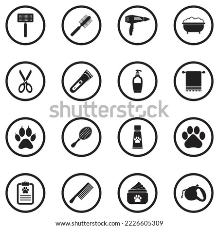 Pet Grooming Icons. Black Flat Design In Circle. Vector Illustration. Royalty-Free Stock Photo #2226605309