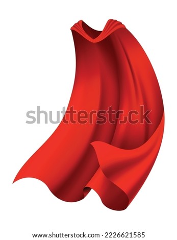 Superhero red cape in front view. Scarlet fabric silk cloak. Mantle costume or cover cartoon vector illustration Royalty-Free Stock Photo #2226621585