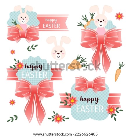 Set of Easter gift tags and labels with cute cartoon bunny.