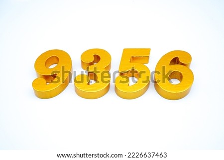   Number 9356 is made of gold-painted teak, 1 centimeter thick, placed on a white background to visualize it in 3D.                               