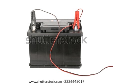 Car battery with two jumper isolated on white without shadow with clipping path Royalty-Free Stock Photo #2226645019