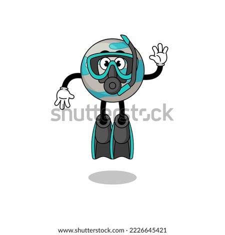 Character cartoon of planet as a diver , character design