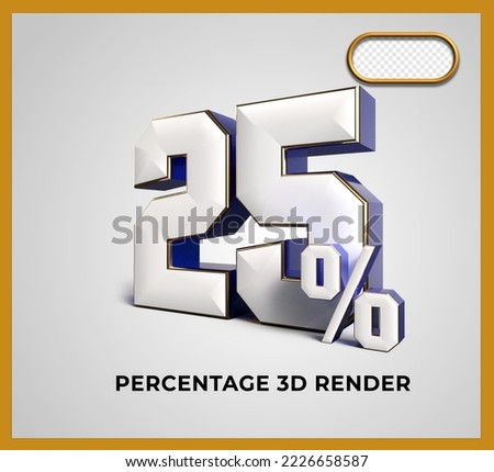 3D Render number 25% blue white color