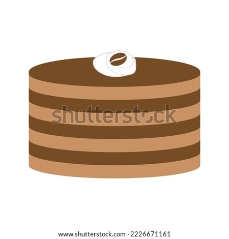 Tasty coffee cake isolated on white background. Flat minimalist biscuit pie. Beautiful simple brownie. Vector illustration